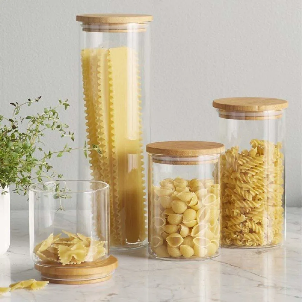 Sealed Glass Kitchen Jar Storage with Bamboo Lid for Kitchen, Bathroom and Pantry Glass Storage Jar