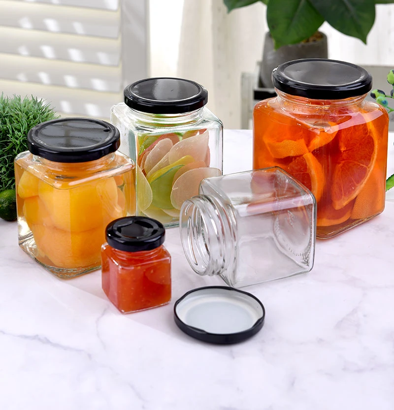 Wholesale Empty Clear Square Honey Glass Jar Frascos De Vidrio Glass Jars with Lids for Pickle Jar, Honey Jar, Food Containers Purpose