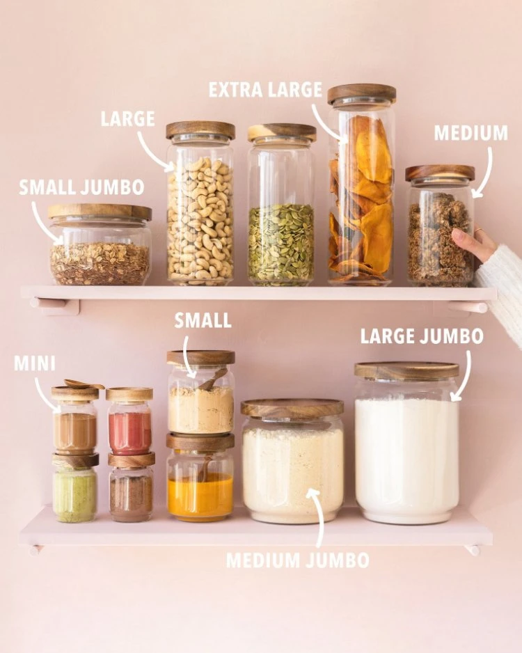 325/500/750/1000/1800ml High Borosilicate Home Kitchen Food Spice Glass Storage Container Canister Jar with Quality Sealed Silicone Ring Wood Acacia Lid Cover