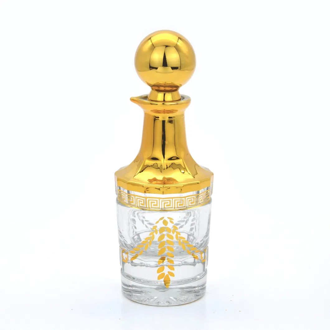 100ml Classic Empty Golden Decorative Display Bottle Perfume Bottle Attar Glass Bottle Decanter with Ball Stopper