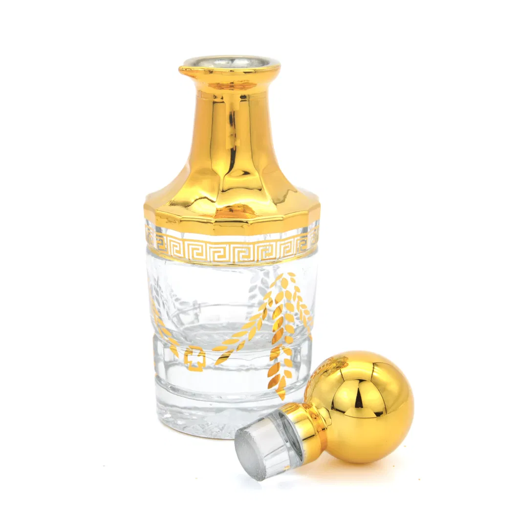 100ml Classic Empty Golden Decorative Display Bottle Perfume Bottle Attar Glass Bottle Decanter with Ball Stopper