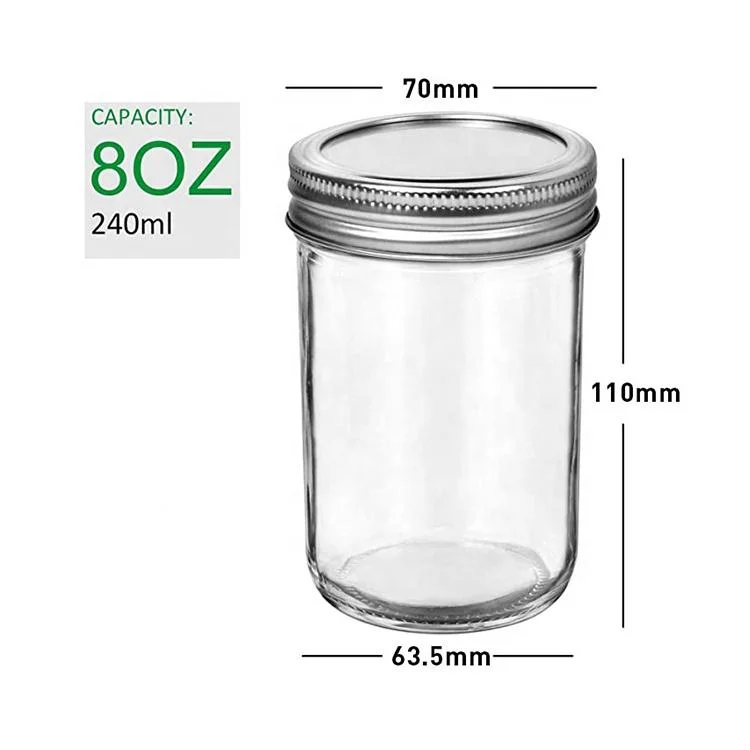 Custom Logo Mason Jar 250ml Glass Small Pudding Jar with Metal Lid