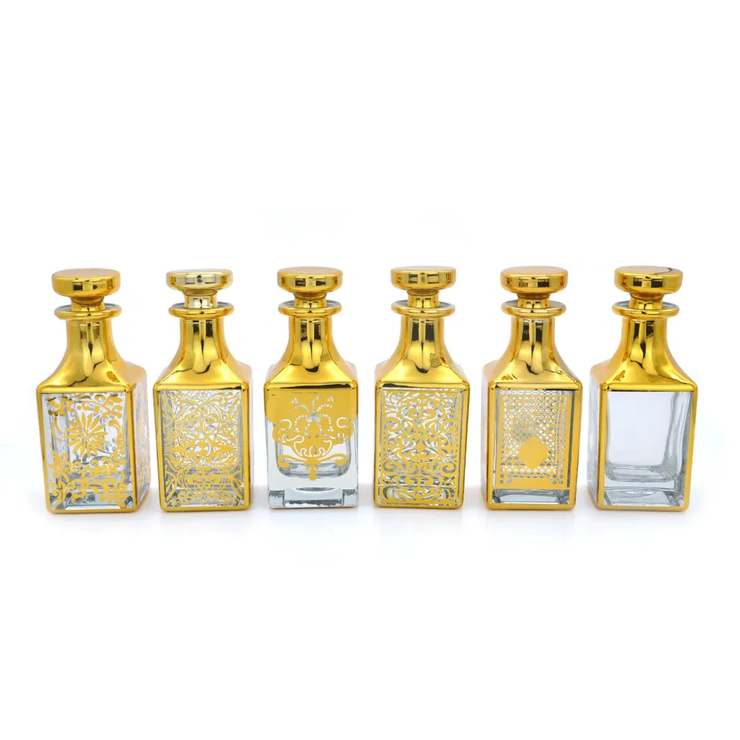 100ml Classic Empty Golden Decorative Display Bottle Perfume Bottle Attar Glass Bottle Decanter with Ball Stopper